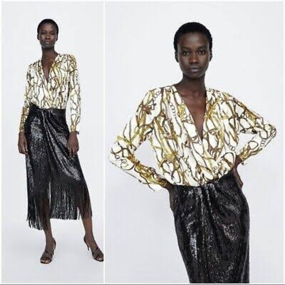 ZARA DRAPED LONG SLEEVE BODYSUIT M NWT - Picture 3 of 4